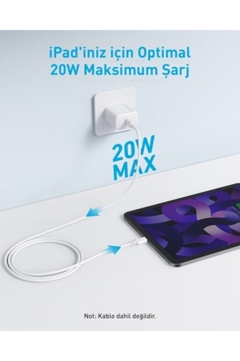 Anker 20W USB-C Şarj Cihazı - iPhone & Android ile Uyumlu Type-C Hızlı Şarj Adaptörü-  A2347 - Beyaz