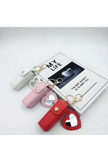 Viranes Mini Lipstick Bag with Mirror, Lipstick Case, Mini Makeup Bag, Mini Lipstick Case with Heart Figure