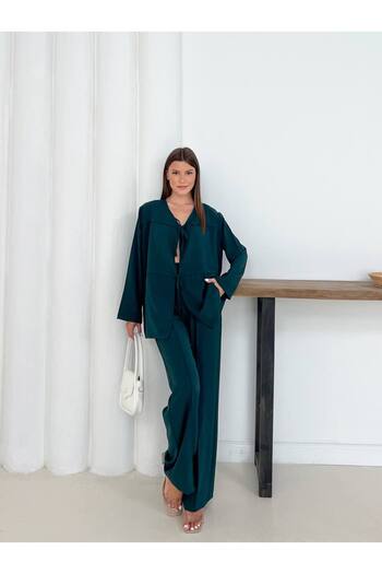 DESTEMIRA Aerobin Fabric Tie-Up Jacket High Waist Wide Leg Pants Loose Suit