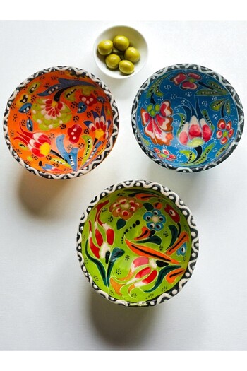 GALATA GIFT Ceramic, Tile Patterned Mini Bowl, Breakfast, Three (3) Sauce Bowls, Snack Bowl, Sauce Bowl and Jam Bowl - 8cm