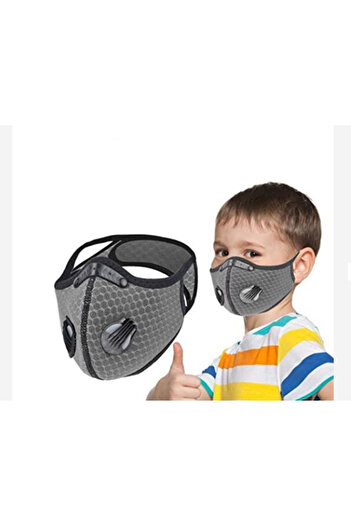THK 2 Valve Sport Mask for Kids, with Carbon Filter, Grey