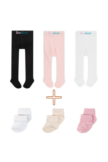 Novibaby 3-Piece Baby and Kids Cotton Pantyhose & Newborn Bamboo Baby Socks Set with Soft, Stretchy Construction