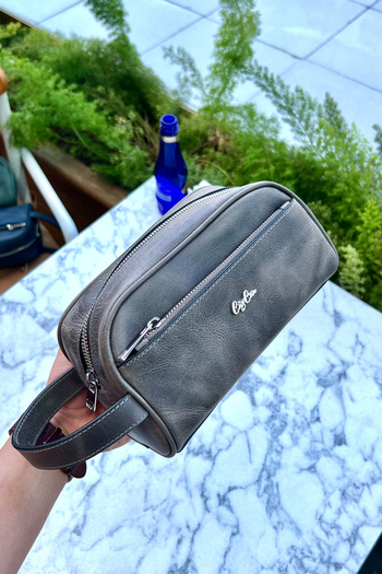 CüzCan Marble Antique Gray Genuine Leather Men's Handbag (Daily-Travel-Sports-Shaving Care)
