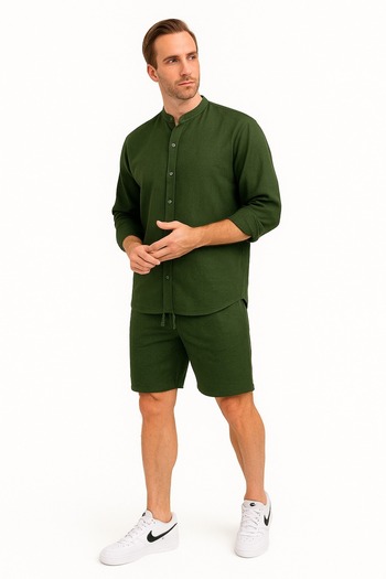 STITCH by MH Mens linen Shirt with short set