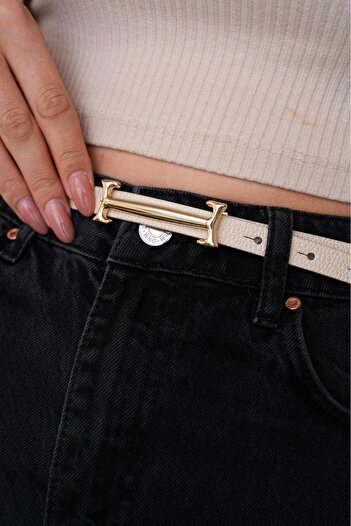 Mynoa Beige/Lock Buckle Thin Belt,Women's Belt,Jacket Belt,Pantalon Belt,