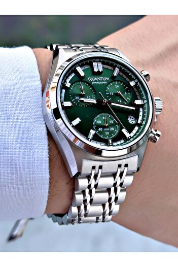 Quantum Function Silver-Green Color 10 Atm Sapphire Glass Steel Cord Steel Case Men Wristwatch 1209.370Mr