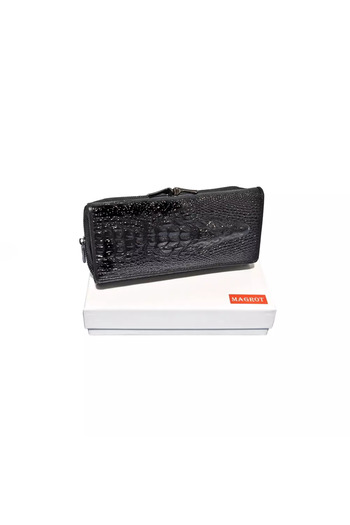 Magrot Portofel din Piele Naturală Lăcuită Negru cu Model 3D Aligator – 20245