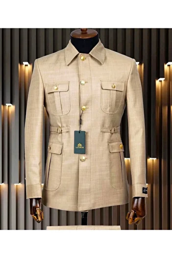 ilayda emir Custom Safari Cream Men's Suit