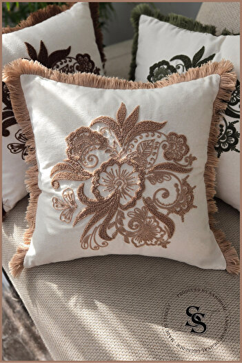 SasoHome Beauty Flowers Punch Embroidery Patterned Linen Throw Pillow Cover