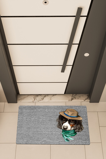 Dormot Quality Digital Printing Gray, Colorful Scarfed Dog Themed Door Mat