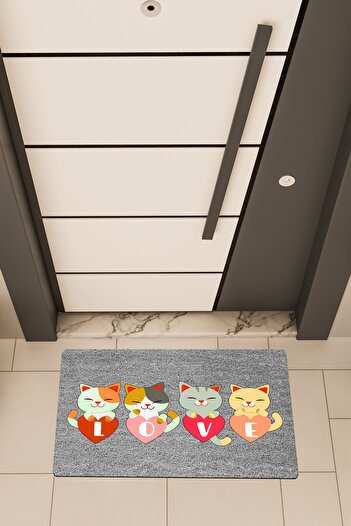 Dormot Quality Digital Printing Gray, Love Kittens Themed Door Mat