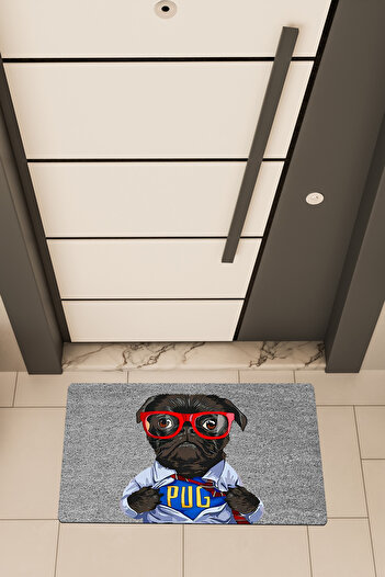 Dormot Quality Digital Print Grey, Super Pug Themed Door Front Mat