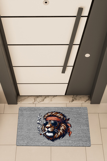 Dormot High Quality Digital Print Gray, Crazy Lion Theme Door Front Mat