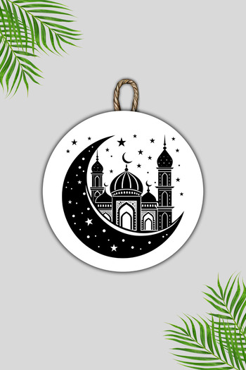Dormot Ξύλινη ψηφιακή εκτύπωση - Λευκό Welcome Ya City Ramadan7 Στολίδι πόρτας