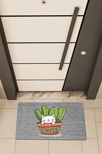 Dormot Copy - High Quality Digital Printing Gray, Cactus Cat Themed Door Mat
