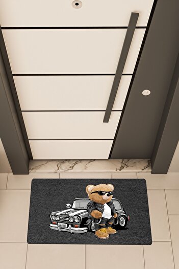 Dormot High Quality Digital Printing Black, Classy Teddy Bear Themed Door Mat with Trolley