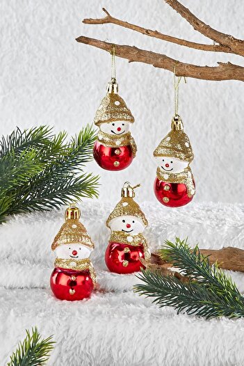 Yenigeldi 8 Pieces of Snowman Christmas Tree Ornament with Golden Hat - Shiny Decorative Christmas Set with Red Body
