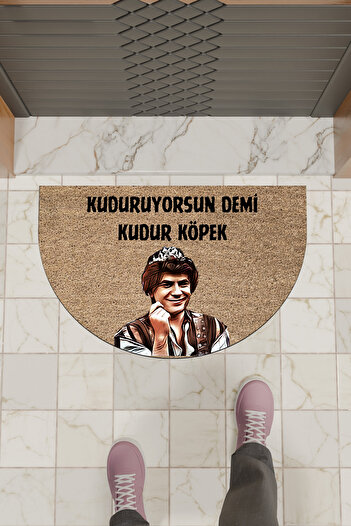 Dormot High Quality Digital Printing Brown, Prince Kudur Dog Themed Half Moon Door Front Mat