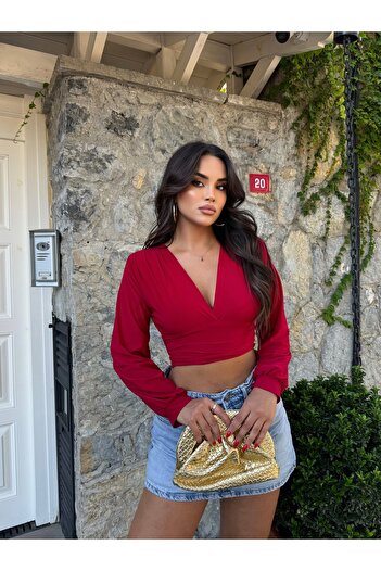 mekabutik Red V-Neck Sandy Blouse