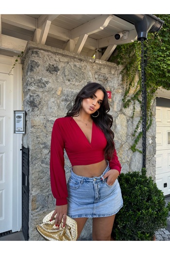 mekabutik Red V-Neck Sandy Blouse