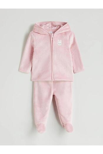 LC Waikiki Lcw Hooded Plush Baby Girl Cardigan and Pants 2-Piece (W5)