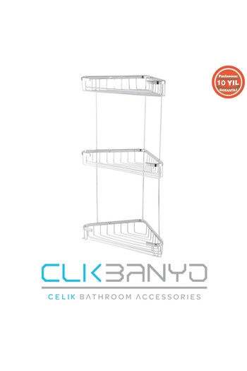 ÇELİK BANYO Efe Triple 18*18 Bathroom Shampoo Shelf/Corner Shelf/Sponge Shelf Stainless Brass