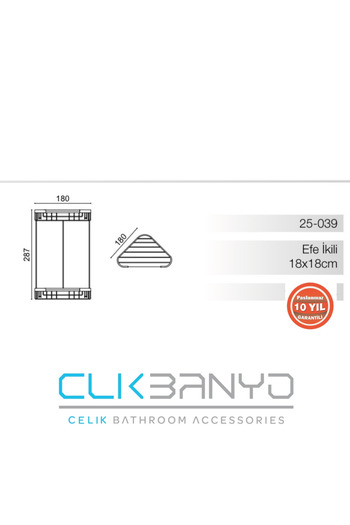 ÇELİK BANYO Efe Double 18*18 Bathroom Shampoo Shelf/Corner Shelf/Sponge Shelf Stainless Brass