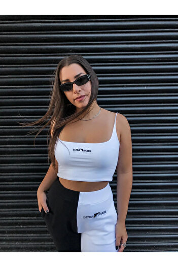 EXTRABABES Women's 2-Piece Cotton Tracksuit – Half White, Half Black Design