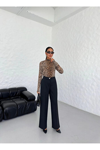 civetta 230 Gr Poly Viscose Lycra Metal Button Palazzo Trousers