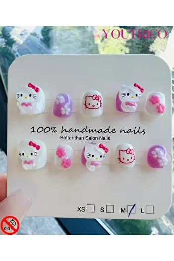 Youtrico Kids Press-on Nails - 100% Handmade Non-Toxic Safe for Ages 3+ Cute Green Kids' Fake Nails-M
