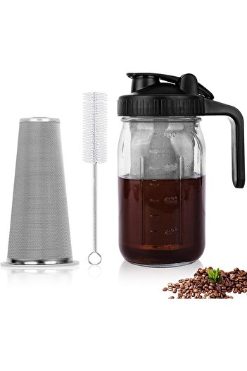 erorex Cold Brew Coffee Maker, 32Oz Cold Brew Pitcher Stainless Steel Super Dense Filter, Durable Glass,