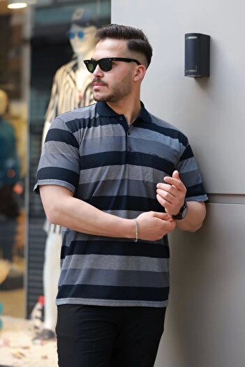 INFİVENTO Men's Collared Multicolor Short Sleeve T-Shirt