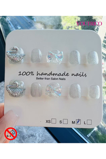Youtrico Kids Press-on Nails - 100% Handmade Non-Toxic Safe for Ages 3+ Cute Green Kids' Fake Nails-M