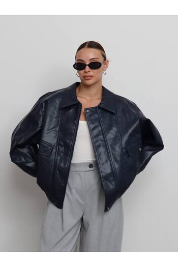 D'RECCY Women's Masculine Oversize Bomber Thin Leather Jacket