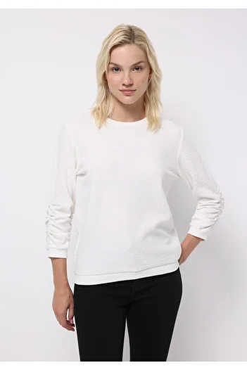 Colin's Regular Fit Round Neck Jacquard Women's White ¾ Sleeve T-Shirt