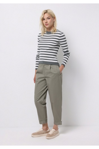 Colin's Slim Fit Yuvarlak Yaka Çizgili Kadın Yeşil Kazak