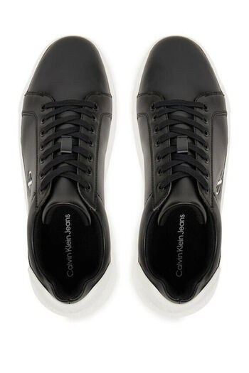 Calvin Klein Erkek %100 Deri Yuvarlak Sert Burunlu CK Logolu Siyah Sneaker YM0YM01296-0GM