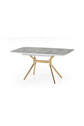 DENGEMA Duman Açılır Dikdörtgen Masa (Sandalyesiz) – Gri Mermer, Gold Ayak, 80×130 → 160 cm (4–6 Kişilik)