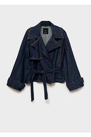 MANGO Woman Kemerli kısa denim trençkot