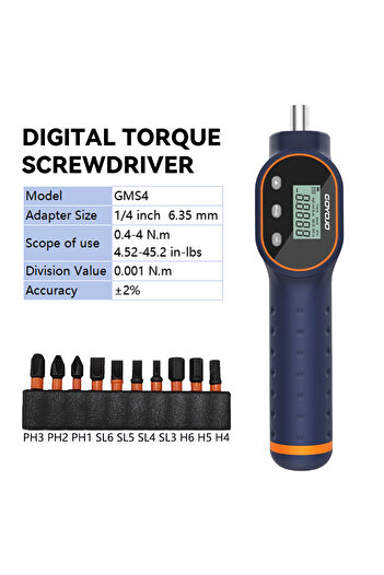 Choice1 GMS4 1/4" Digital Torque Screwdriver Drive Screwdriver 7.08-70.8 in-lbs Torque Wrench Driver 10pcs M