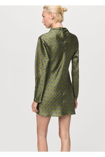 MANGO Woman Perkins yaka desenli saten elbise