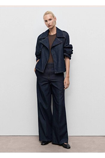 MANGO Woman Kemerli kısa denim trençkot