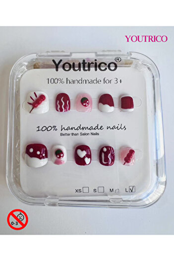 Youtrico Kids Press-on Nails - 100% Handmade Non-Toxic Safe for Ages 3+ Cute Green Kids' Fake Nails-L
