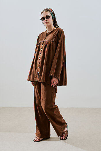 Manuka Textured Embroidered Shirt Brown