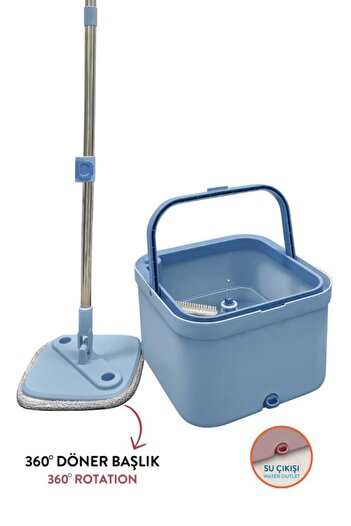 Flora Mopigo Spin Mop Set, Kare Döner Başlıklı Islak Kuru Temizlik Mop Seti (1 Yedek Bez Hediyeli) Mavi