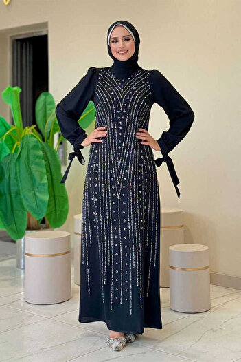 Bym Fashion Φόρεμα με λεπτομέρεια από πέτρα 3935 Μαύρο