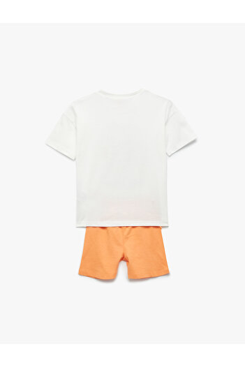 Koton Printed Crew Neck Short Sleeve Cotton T-Shirt and Shorts Set