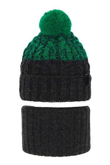fantasialand Winter set for boys, gray-green cap and scarf Travis