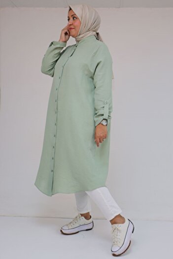 Eslina 58092 Large Size Double Button Detailed Muslin Shirt - Nefti