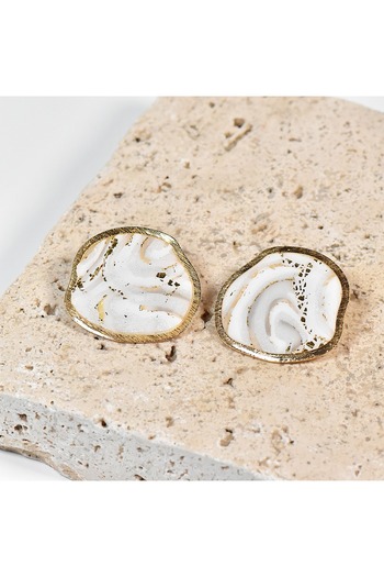 NARRU Handmade earrings, white, translucent, gold Arya 32